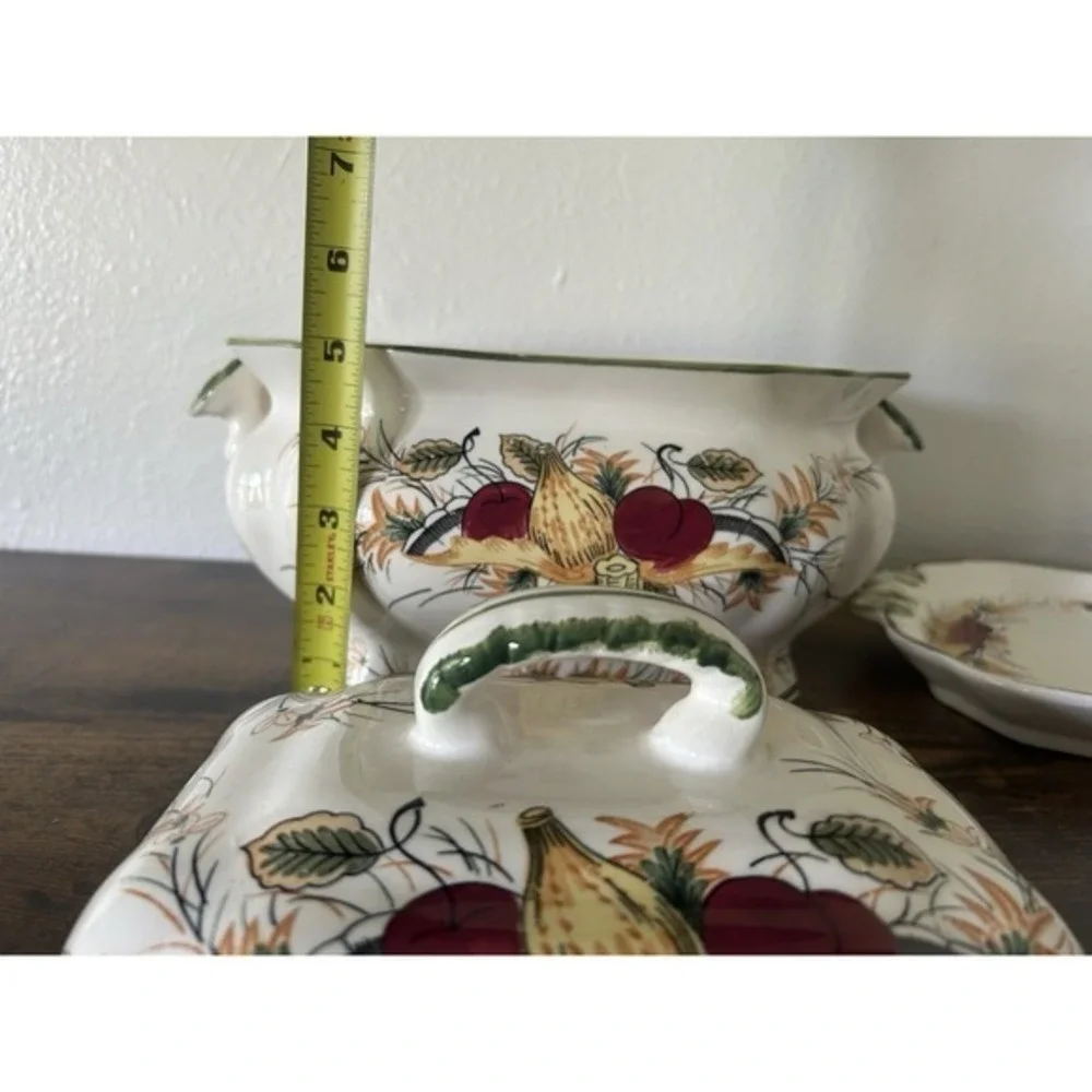 RARE 4-PC Royal Sealy Plum Harvest Soup Tureen Matching Platter Lid & Ladle 60's